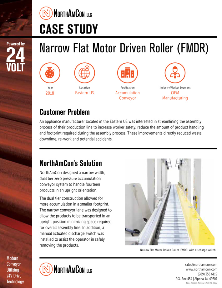 Narrow Flat Motor Driven Conveyor